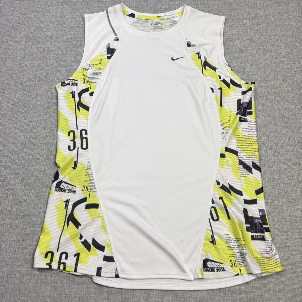 Nike Eugen 2008 Dri-FIT Tank Womens M White Multicolor Sleeveless Jersey Running